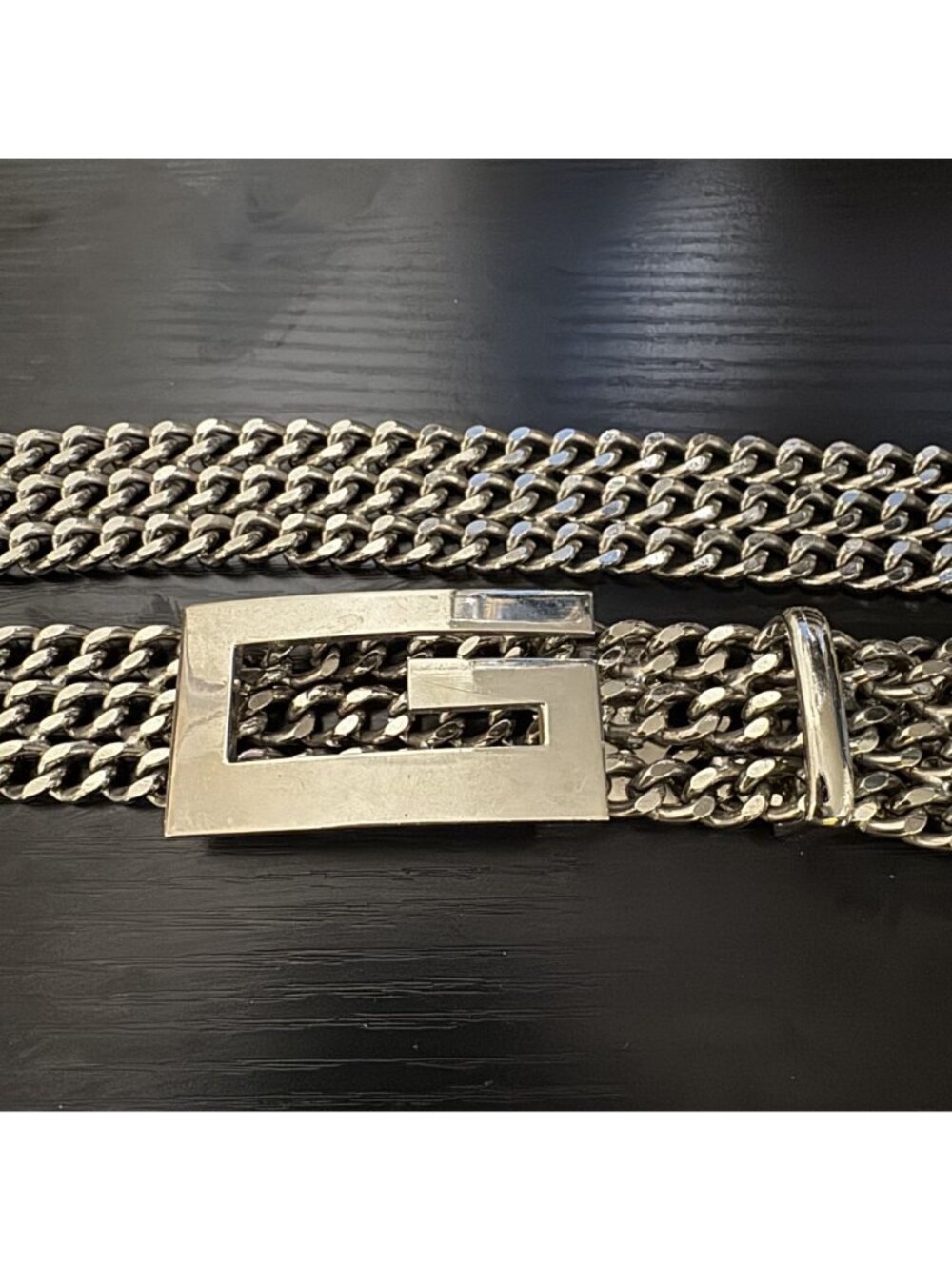 Vintage Chain Belt Silver Tone Multi Strand G Buckle Statement Waist Belt - Picture 2 of 8